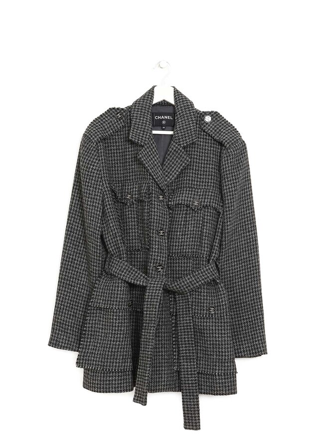 CHANEL Plaid Wool Blazer with CC Logo Buttons