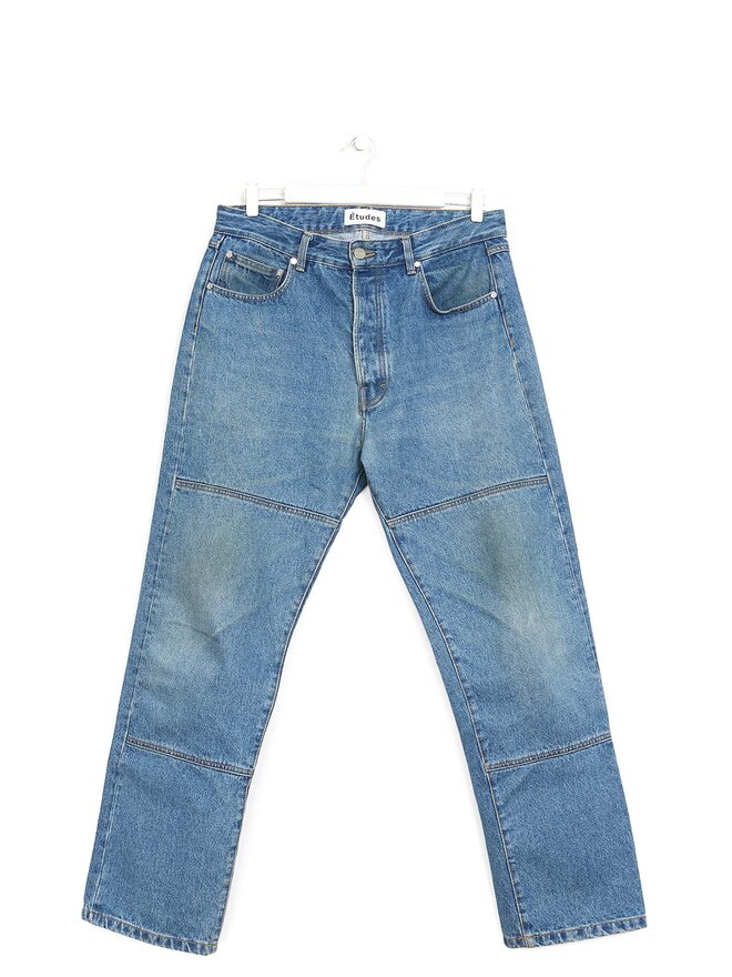 Études Jeans Coupe Droite Bleu Délavé