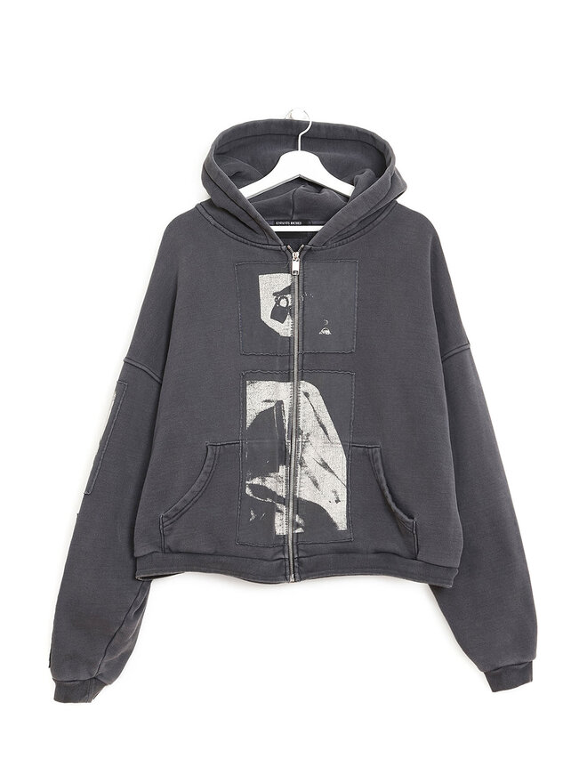 Enfants Riches Déprimés Hoodie zippé effet patchwork noir délavé