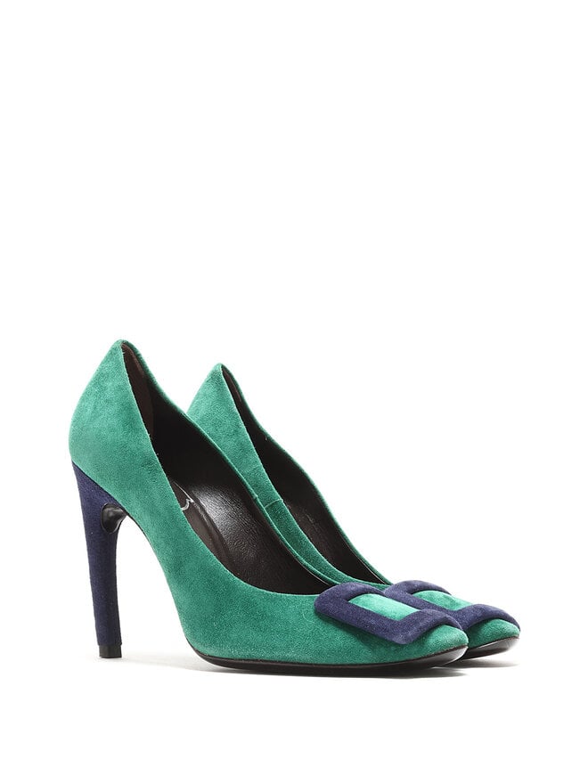 Roger Vivier Two-Tone Suede Pumps with Buckle
