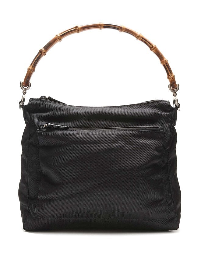 GUCCI Bamboo Handle Canvas Shoulder Bag