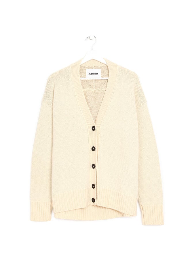 JIL SANDER Off-White Ribbed Knit Cardigan