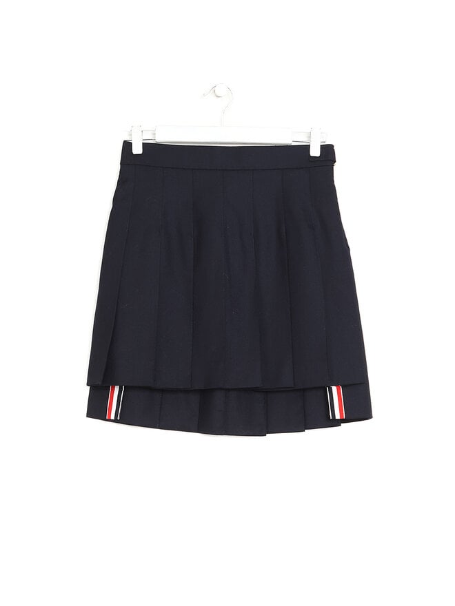 THOM BROWNE Navy Pleated Wool Skirt