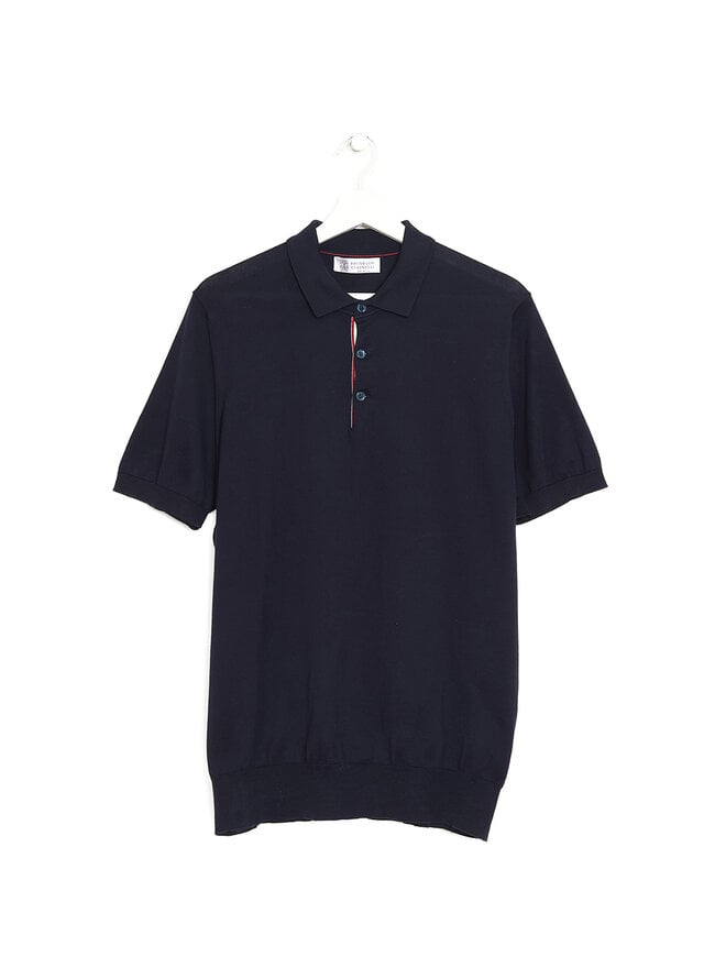 BRUNELLO CUCINELLI Polo en Tricot de Coton Bleu Marine