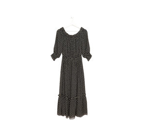 Robe Midi Noire à Pois Blancs En Soie - Manches Longues, Taille M, Neuve Avec étiquettes