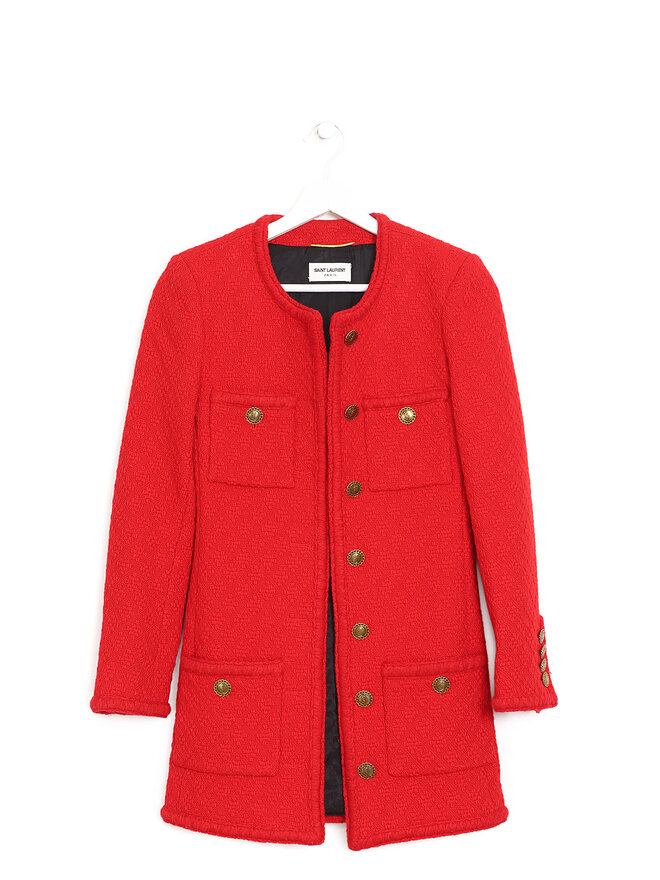 SAINT LAURENT Veston en Tweed Rouge