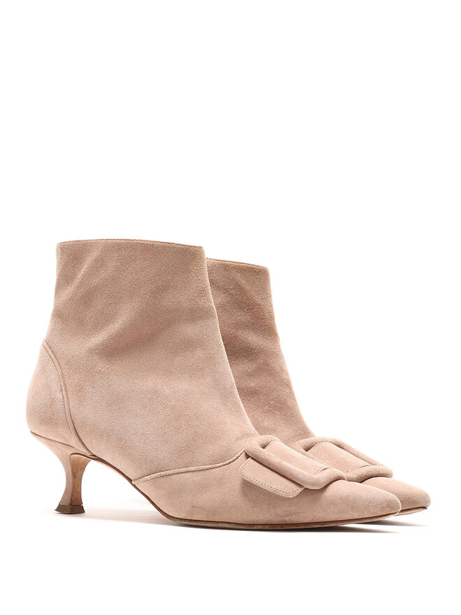MANOLO BLAHNIK Bottes à boucle décorative en suède taupe