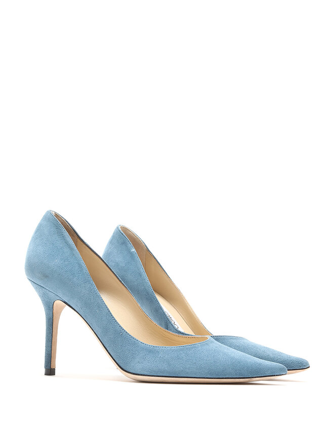 JIMMY CHOO Escarpins en suède bleu à bout pointu