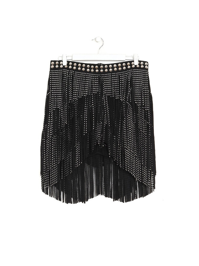 ISABEL MARANT Studded Fringe Faux Suede Mini Skirt