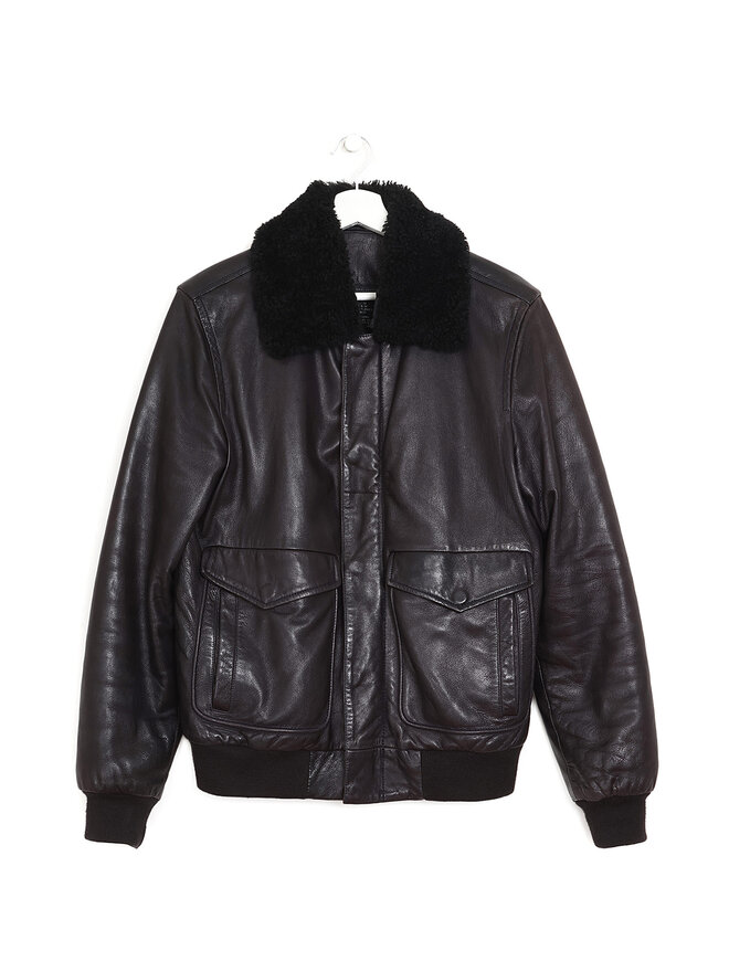 Marc by Marc Jacobs Veste en Cuir à Col en Fausse Fourrure