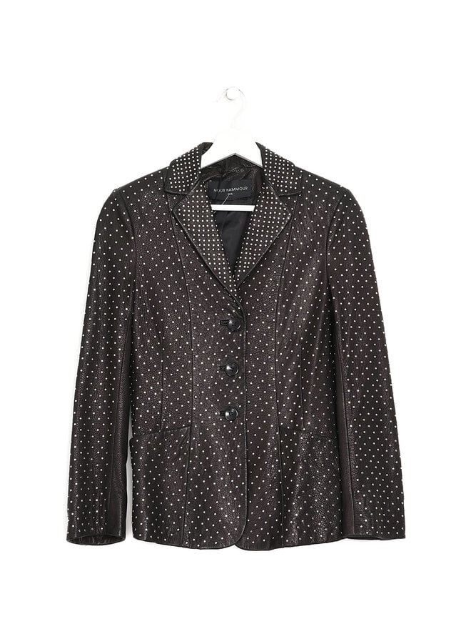 Nour Hammour Veste en Cuir Cloutée