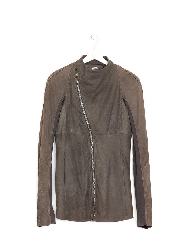 Rick Owens Veste en cuir avec empiècements en maille