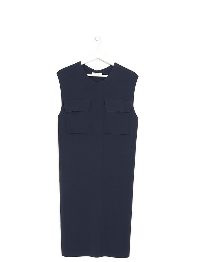 CELINE Robe sans manches avec poches bleu marine