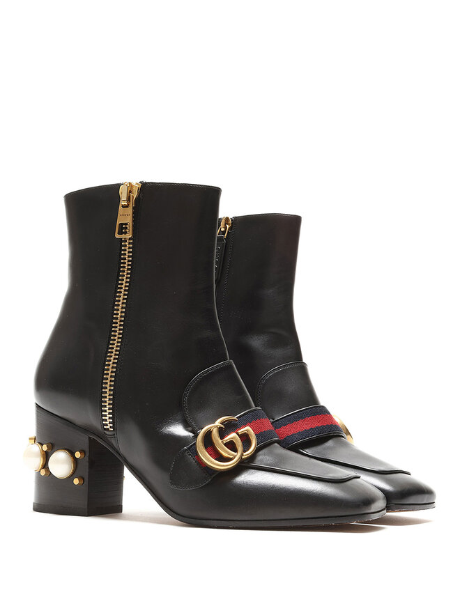 GUCCI Leather Stripe Heeled Boots