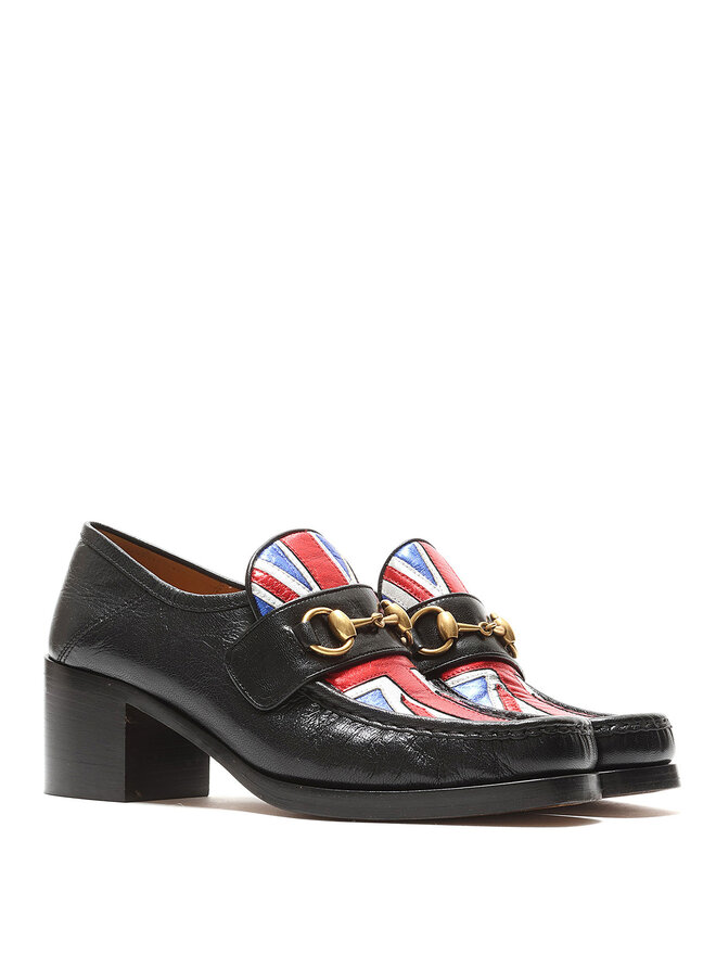 GUCCI Union Jack Grained Leather Loafers