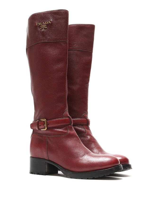 PRADA Grained Leather Ankle Boots
