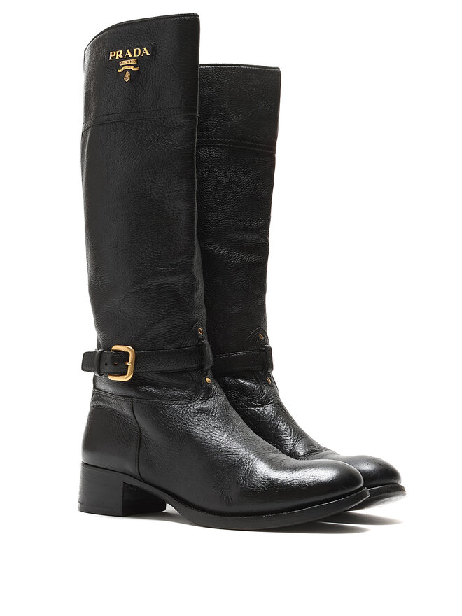 PRADA Grained Leather Ankle Boots
