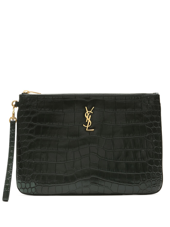 SAINT LAURENT Cassandre Crocodile-Embossed Clutch