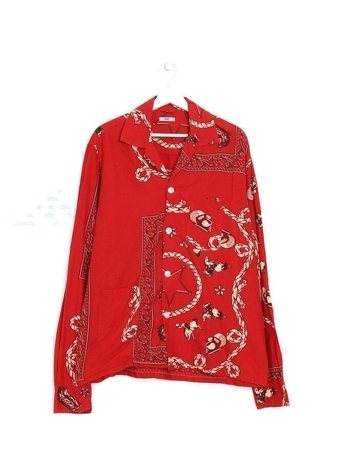BODE Graphic Print Red Cotton Shirt