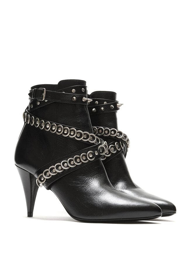 SAINT LAURENT Bottines en Cuir avec Harnais Clouté