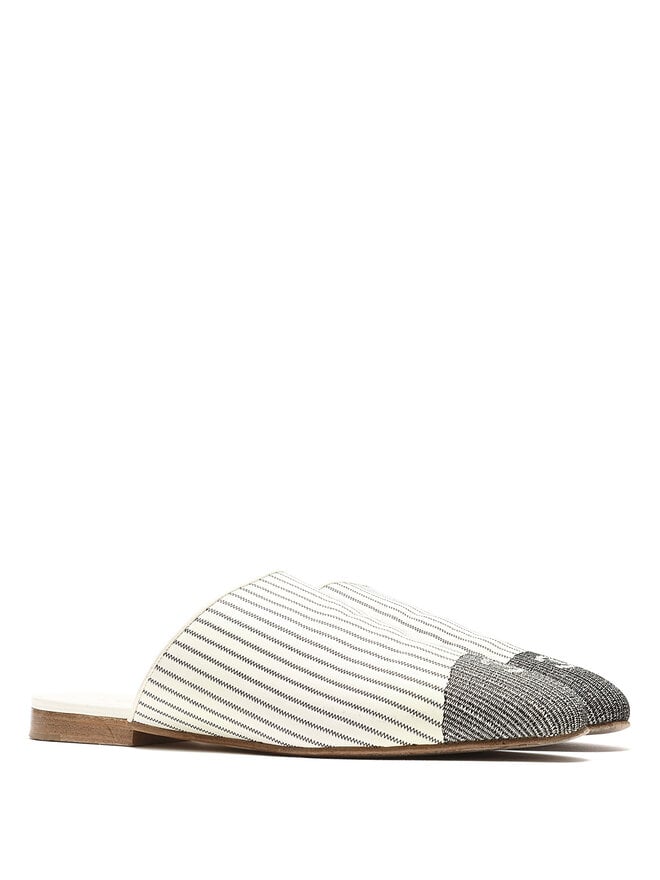 CHANEL Striped Fabric Mules