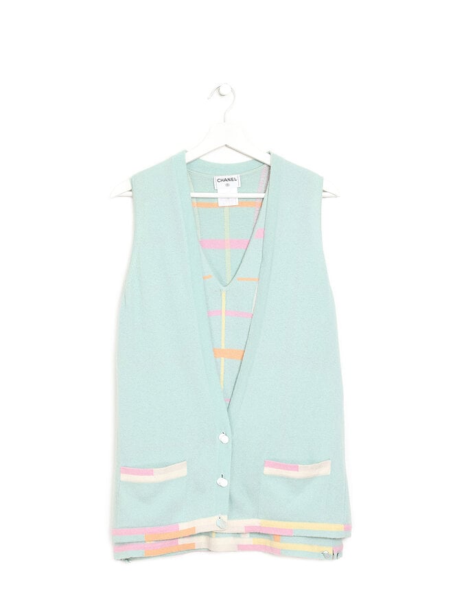 CHANEL Ensemble gilet rayé pastel