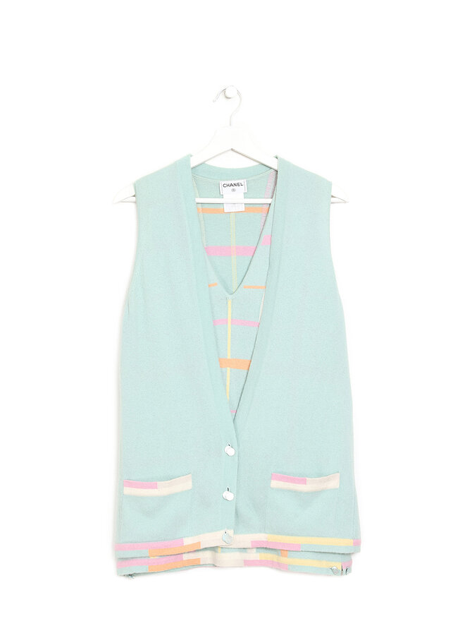CHANEL Pastel Stripe Two-Piece Vest Set