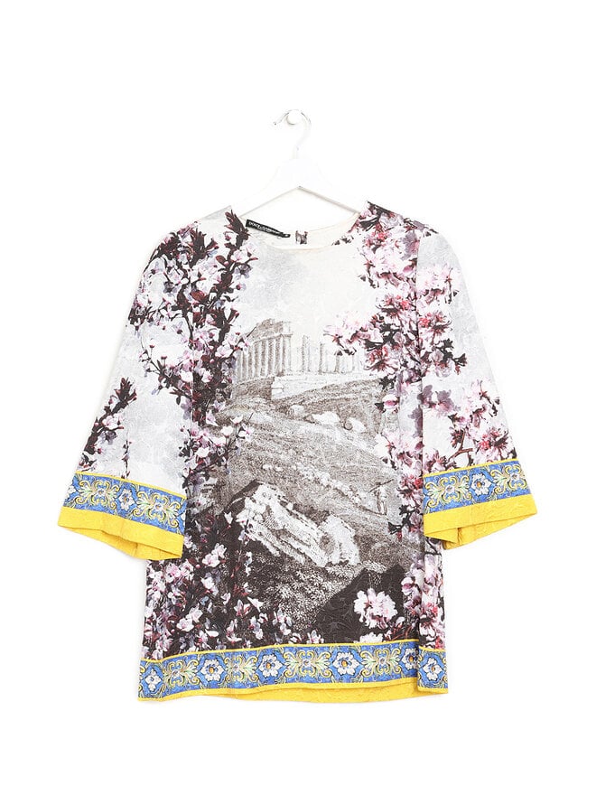 Dolce & Gabbana Haut à Motif Jacquard avec Bordure Bleue et Jaune