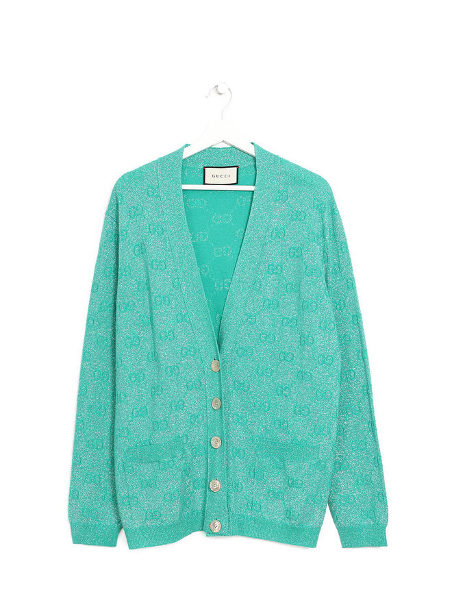 GUCCI Shimmer Logo Wool Cardigan