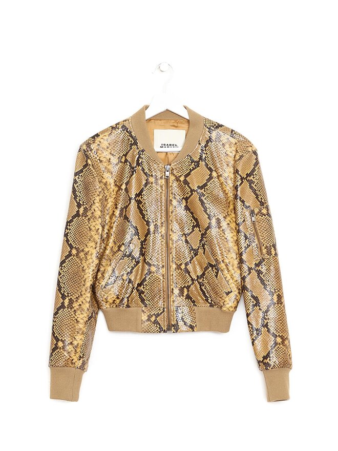 ISABEL MARANT Blouson Bomber en Cuir à Motif Serpent