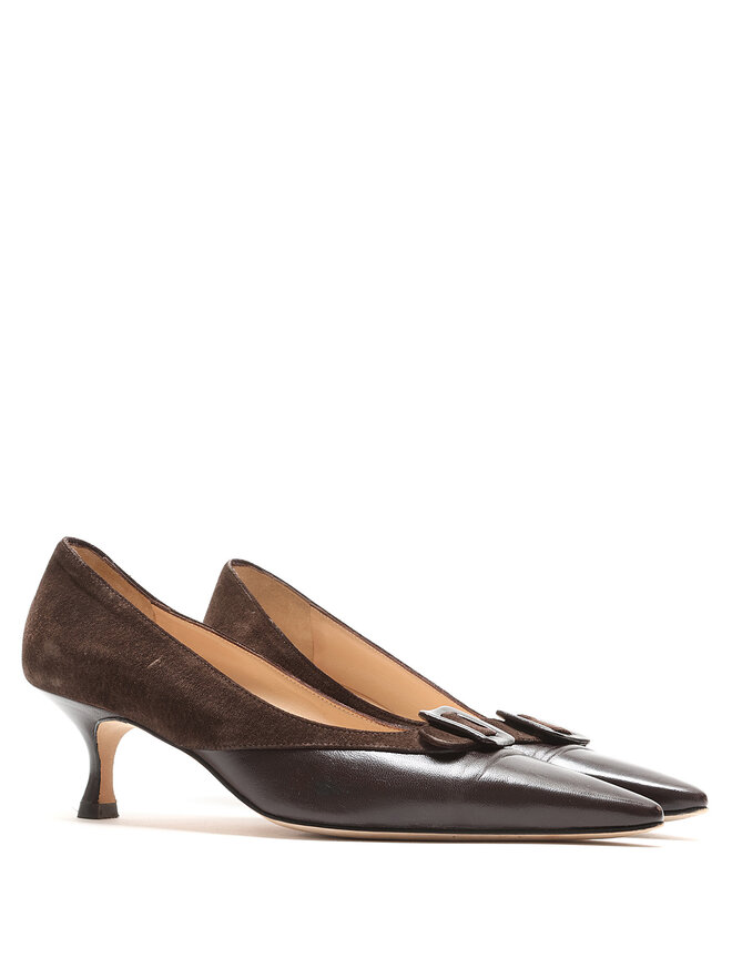 MANOLO BLAHNIK Pointed Toe Kitten Heels with Buckle