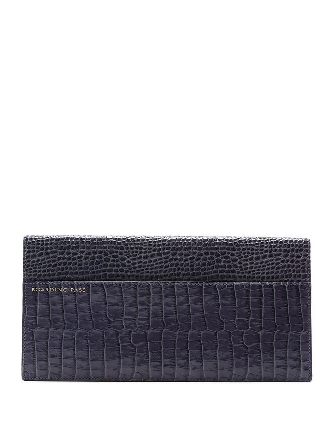 Smythson Navy Crocodile Embossed Travel Pouch