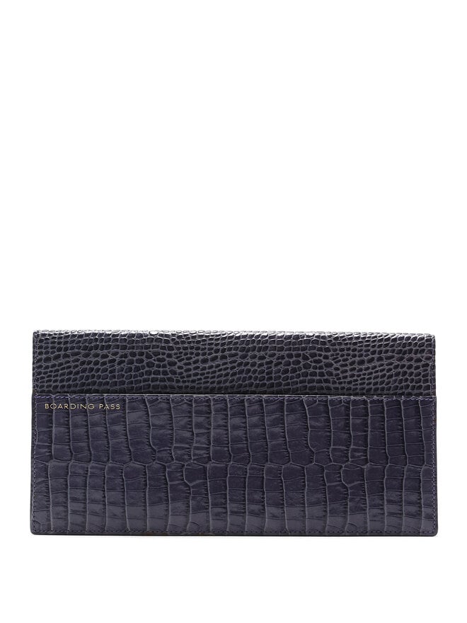 Smythson Pochette de Voyage Bleu Marine à Gaufrage Crocodile