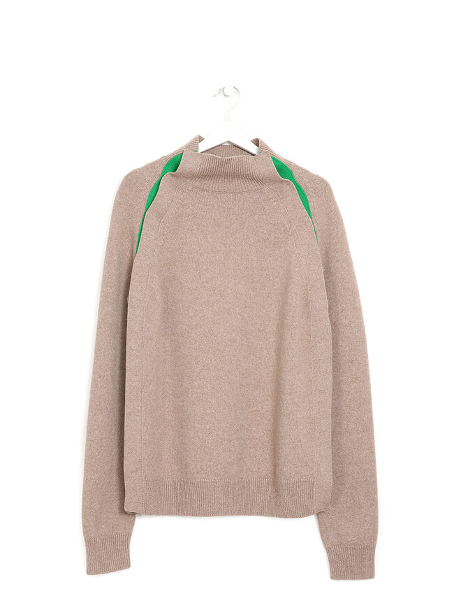 BOTTEGA VENETA Long Sleeve Wool Sweater with Green Detail