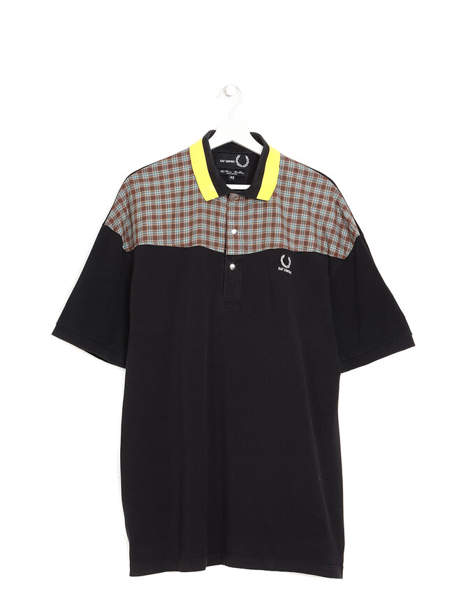 Raf Simons x Fred Perry Plaid Accented Black Long Sleeve Polo