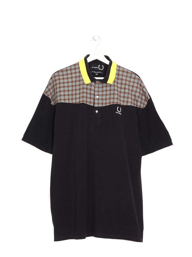 Raf Simons x Fred Perry Polo noir à manches longues à accents à carreaux