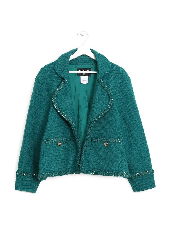 CHANEL Green Tweed Blazer
