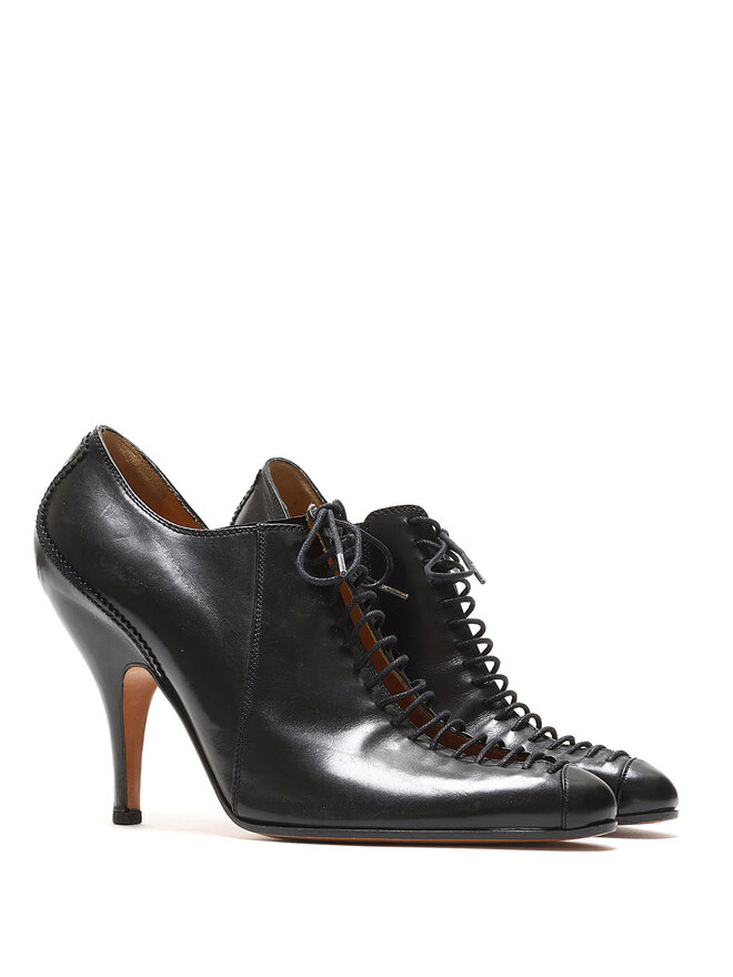 Yves Saint Laurent Rive Gauche Bottes en Cuir Grainé à Lacets