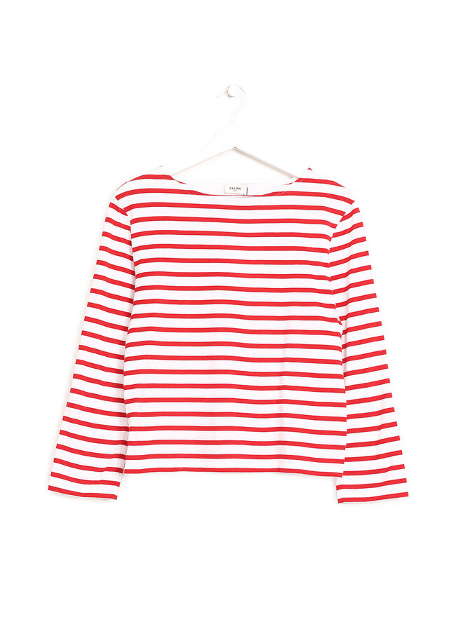 CELINE Striped Long-Sleeve Cotton Top