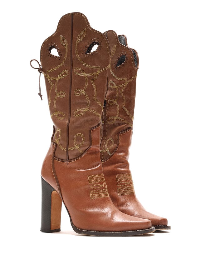 DSQUARED2 Bottes en Cuir Brun avec Laçage