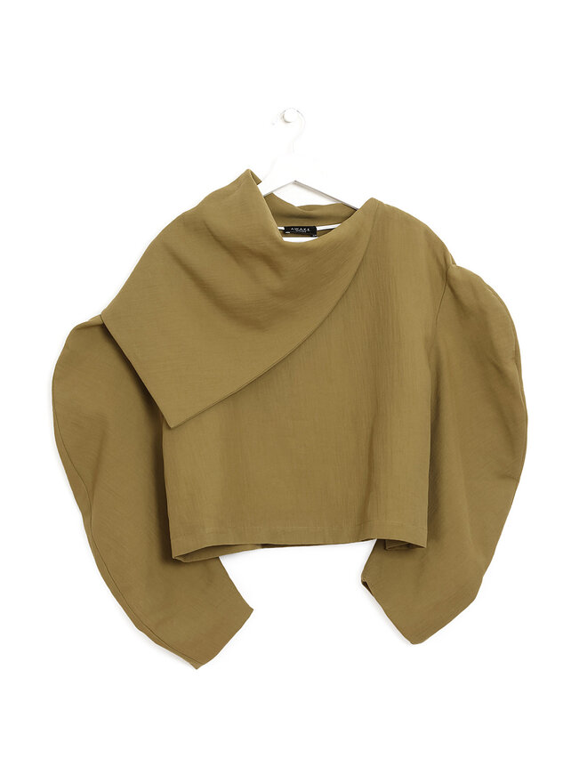 A.W.A.K.E. MODE Draped Collar Green Cotton Jacket