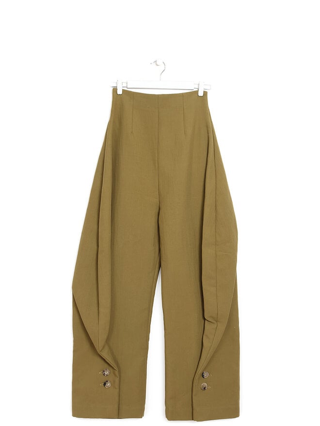 A.W.A.K.E. MODE Green Cotton Blend Button Hem Trousers
