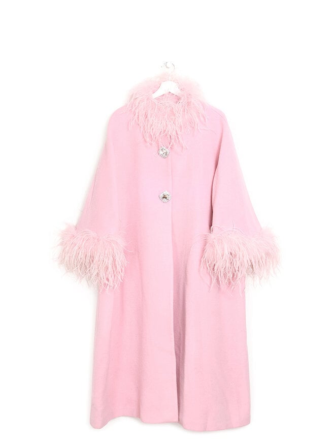 Nana Jacqueline Feather Trim Long Wool Coat