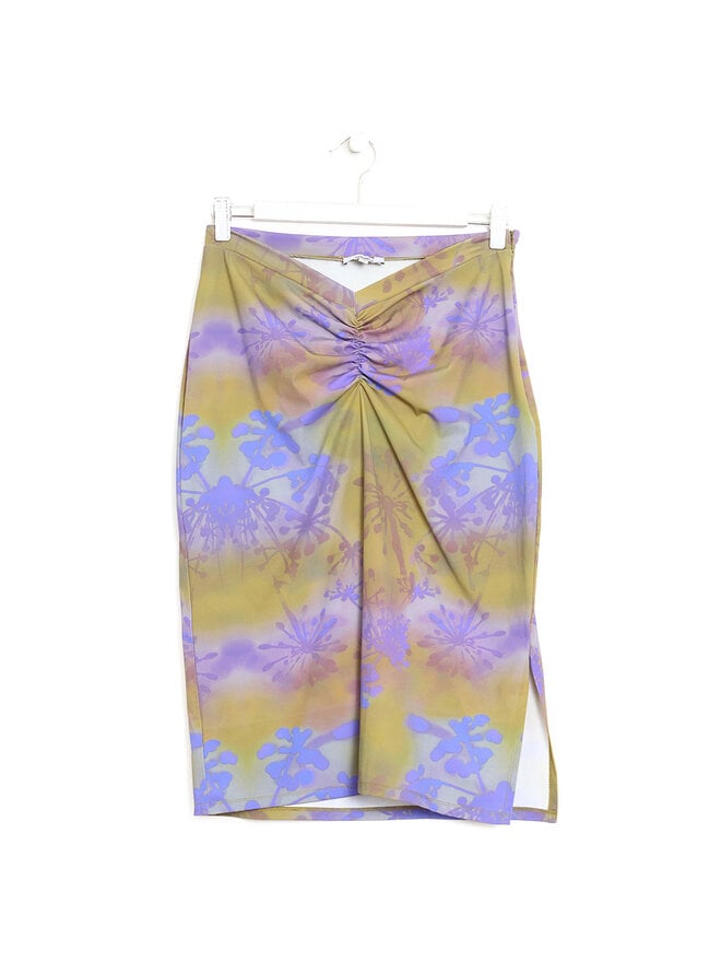 MIAOU Jupe Midi Froncée à Imprimé Abstrait