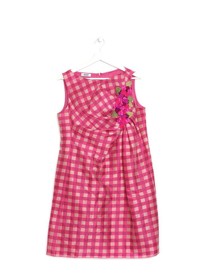 Moschino Cheap & Chic Robe à Carreaux Roses et Appliqué Floral