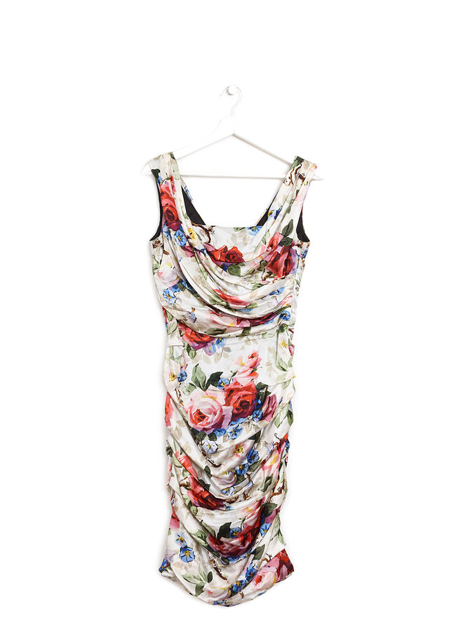 Dolce & Gabbana Floral Graphic Draped Silk Dress