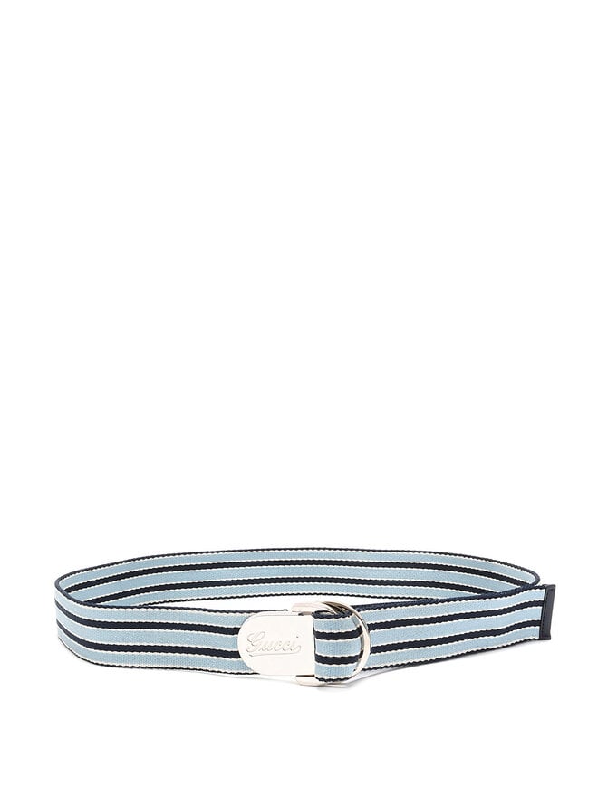 GUCCI Ceinture en tissu rayé et cuir