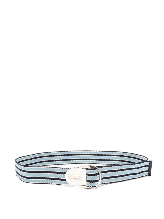 GUCCI Striped Fabric and Leather Belt