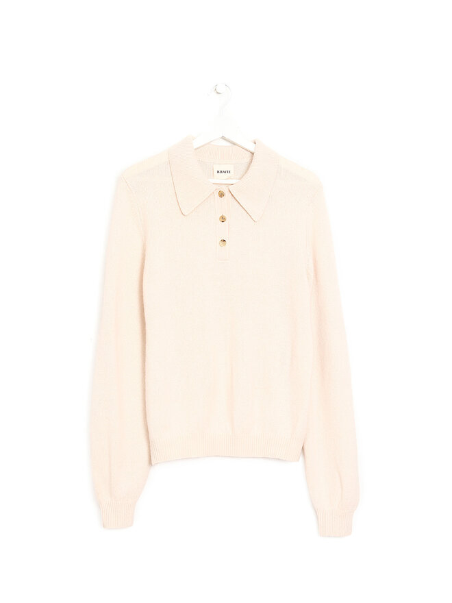 KHAITE Cashmere Long Sleeve Polo Sweater