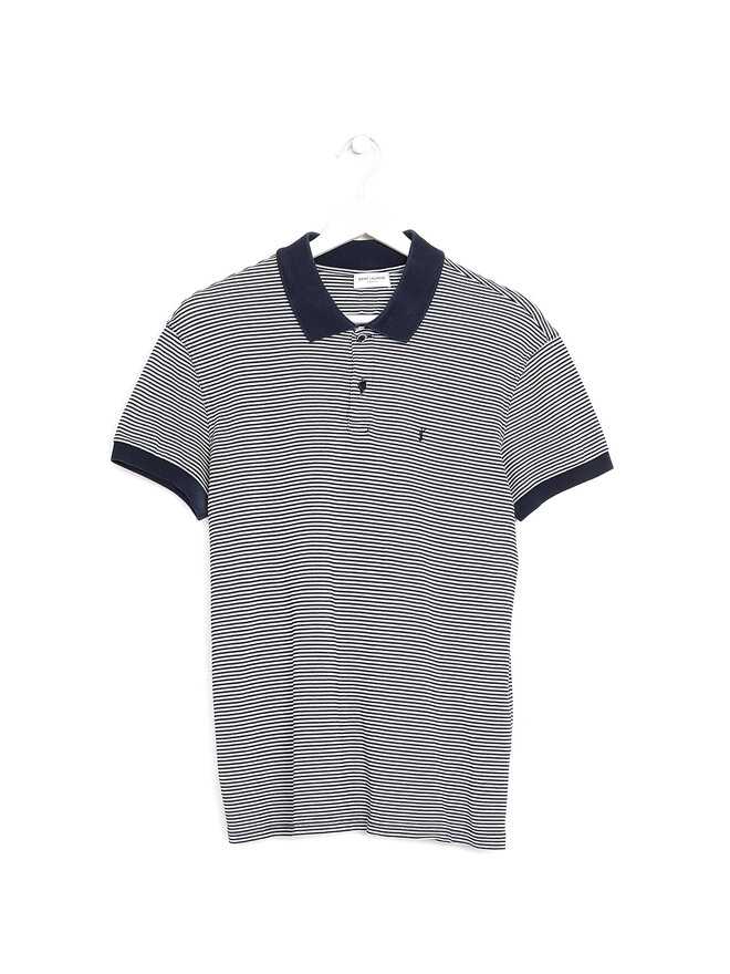 SAINT LAURENT Striped Cotton Polo Shirt